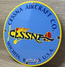 Vintage Cessna Aircraft Co Porcelain Sign Airplane Hangar Gas Station Motor Oil