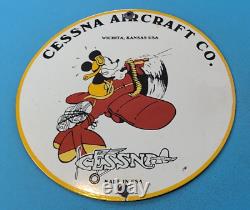 Vintage Cessna Aircraft Porcelain Gas Sales Service Mickey Mouse Pump Plate Sign