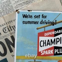 Vintage Champion Spark Plugs 8x12 Inches Porcelain Enamel Sign