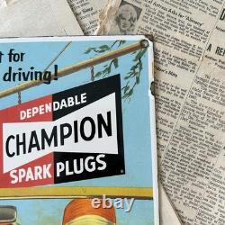 Vintage Champion Spark Plugs 8x12 Inches Porcelain Enamel Sign
