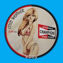 Vintage Champion Spark Plugs Gas Station Service Man Cave Oil Porcelain Sign