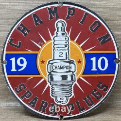 Vintage Champion Spark Plugs Porcelain Sign Dealership Gas Station Motor Oil