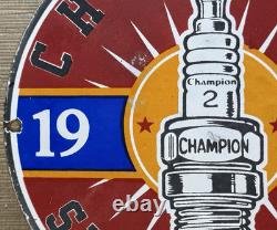 Vintage Champion Spark Plugs Porcelain Sign Dealership Gas Station Motor Oil