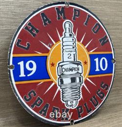 Vintage Champion Spark Plugs Porcelain Sign Dealership Gas Station Motor Oil