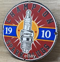 Vintage Champion Spark Plugs Porcelain Sign Dealership Gas Station Motor Oil