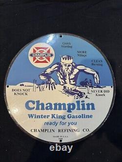 Vintage Champlin Refining Co. Winter King Porcelain Gas Oil Garage Service Sign