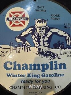 Vintage Champlin Refining Co. Winter King Porcelain Gas Oil Garage Service Sign