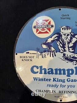 Vintage Champlin Refining Co. Winter King Porcelain Gas Oil Garage Service Sign
