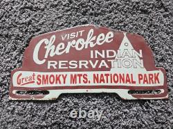 Vintage Cherokee Smokey Mountains National Park Porcelain License Plate Topper