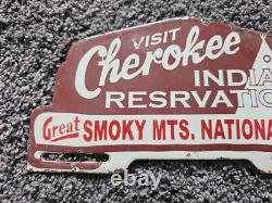 Vintage Cherokee Smokey Mountains National Park Porcelain License Plate Topper