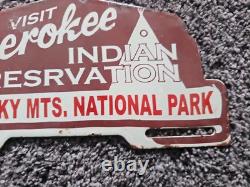 Vintage Cherokee Smokey Mountains National Park Porcelain License Plate Topper