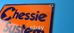 Vintage Chessie System Railroad Sign Porcelain Model Train Station Hobby Sign