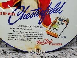 Vintage Chesterfield Cigarette Porcelain Sign Cigar Tobacco Pipe Gas Oil Smoking