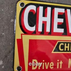 Vintage Chevrolet Drive It Old Us Gasoline Oil Gas Pump Enamel Porcelain Sign