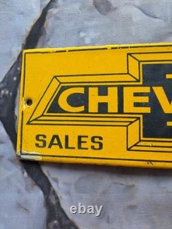 Vintage Chevrolet Parts & Service Porcelain Sign 12 X 4
