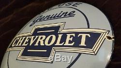 Vintage Chevrolet Porcelain Gas Auto Genuine Parts Button Service Chevy Sign