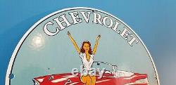 Vintage Chevrolet Porcelain Gas Service Station Dealership Pin Up Girl Pump Sign