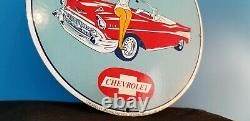 Vintage Chevrolet Porcelain Gas Service Station Dealership Pin Up Girl Pump Sign