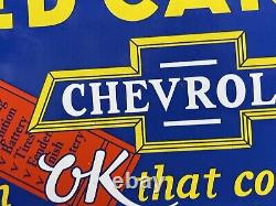 Vintage Chevrolet Porcelain Sign Chevy Auto Dealer Gas Station Motor Oil Service