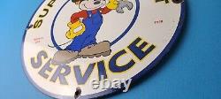 Vintage Chevrolet Porcelain Super Service Gas Pump Mickey Mouse Dealership Sign