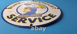 Vintage Chevrolet Porcelain Super Service Gas Pump Mickey Mouse Dealership Sign