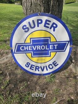 Vintage Chevrolet Service Porcelain Enamel Metal Dealership Sign 30
