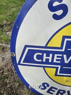 Vintage Chevrolet Service Porcelain Enamel Metal Dealership Sign 30