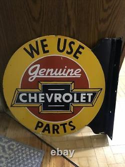 Vintage Chevrolet genuine parts dealership porcelain Enamel? Flanged Sign Rare