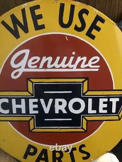 Vintage Chevrolet genuine parts dealership porcelain Enamel? Flanged Sign Rare
