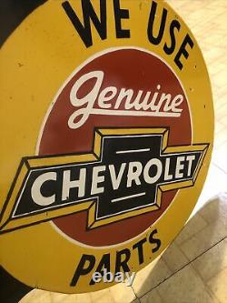 Vintage Chevrolet genuine parts dealership porcelain Enamel? Flanged Sign Rare