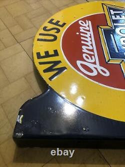 Vintage Chevrolet genuine parts dealership porcelain Enamel? Flanged Sign Rare