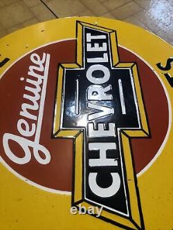 Vintage Chevrolet genuine parts dealership porcelain Enamel? Flanged Sign Rare