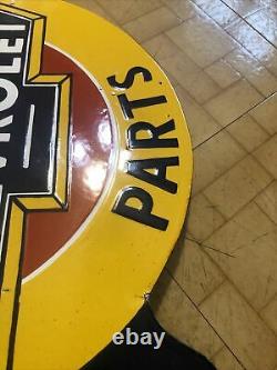 Vintage Chevrolet genuine parts dealership porcelain Enamel? Flanged Sign Rare