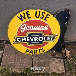 Vintage Chevrolet genuine parts porcelain flange sign 2 Sided Display
