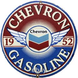 Vintage Chevron Gasoline Porcelain Sign Gas Station Pump Motor Oil Service