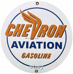 Vintage Chevron Gasoline Porcelain Sign Gas Station Pump Motor Oil Service
