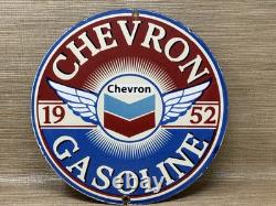 Vintage Chevron Gasoline Porcelain Sign Gas Station Pump Motor Oil Service