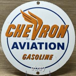 Vintage Chevron Gasoline Porcelain Sign Gas Station Pump Motor Oil Service