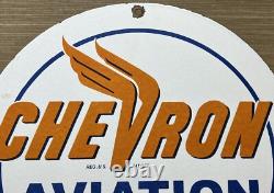 Vintage Chevron Gasoline Porcelain Sign Gas Station Pump Motor Oil Service