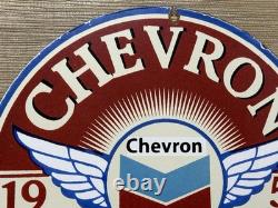 Vintage Chevron Gasoline Porcelain Sign Gas Station Pump Motor Oil Service