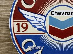 Vintage Chevron Gasoline Porcelain Sign Gas Station Pump Motor Oil Service