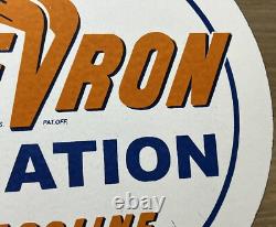 Vintage Chevron Gasoline Porcelain Sign Gas Station Pump Motor Oil Service