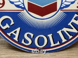 Vintage Chevron Gasoline Porcelain Sign Gas Station Pump Motor Oil Service