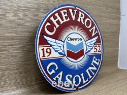 Vintage Chevron Gasoline Porcelain Sign Gas Station Pump Motor Oil Service