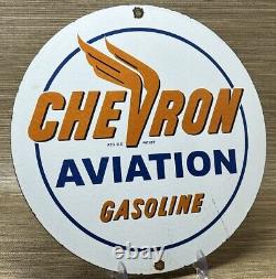 Vintage Chevron Gasoline Porcelain Sign Gas Station Pump Motor Oil Service