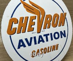 Vintage Chevron Gasoline Porcelain Sign Gas Station Pump Motor Oil Service