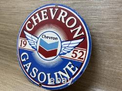 Vintage Chevron Gasoline Porcelain Sign Gas Station Pump Motor Oil Service