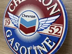 Vintage Chevron Gasoline Porcelain Sign Gas Station Pump Motor Oil Service