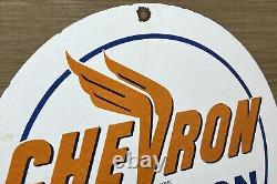 Vintage Chevron Gasoline Porcelain Sign Gas Station Pump Motor Oil Service