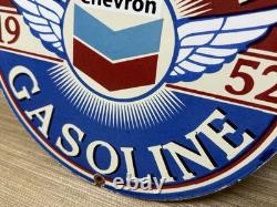 Vintage Chevron Gasoline Porcelain Sign Gas Station Pump Motor Oil Service